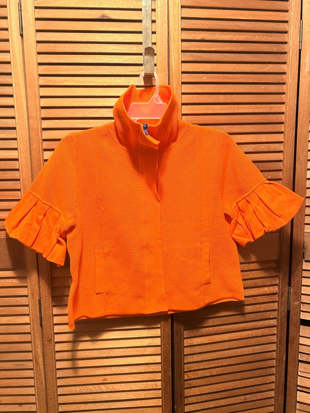 Christine & Taylor Vibrant Orange Knit Short Ruffled Sleeve Cardigan/Jacket